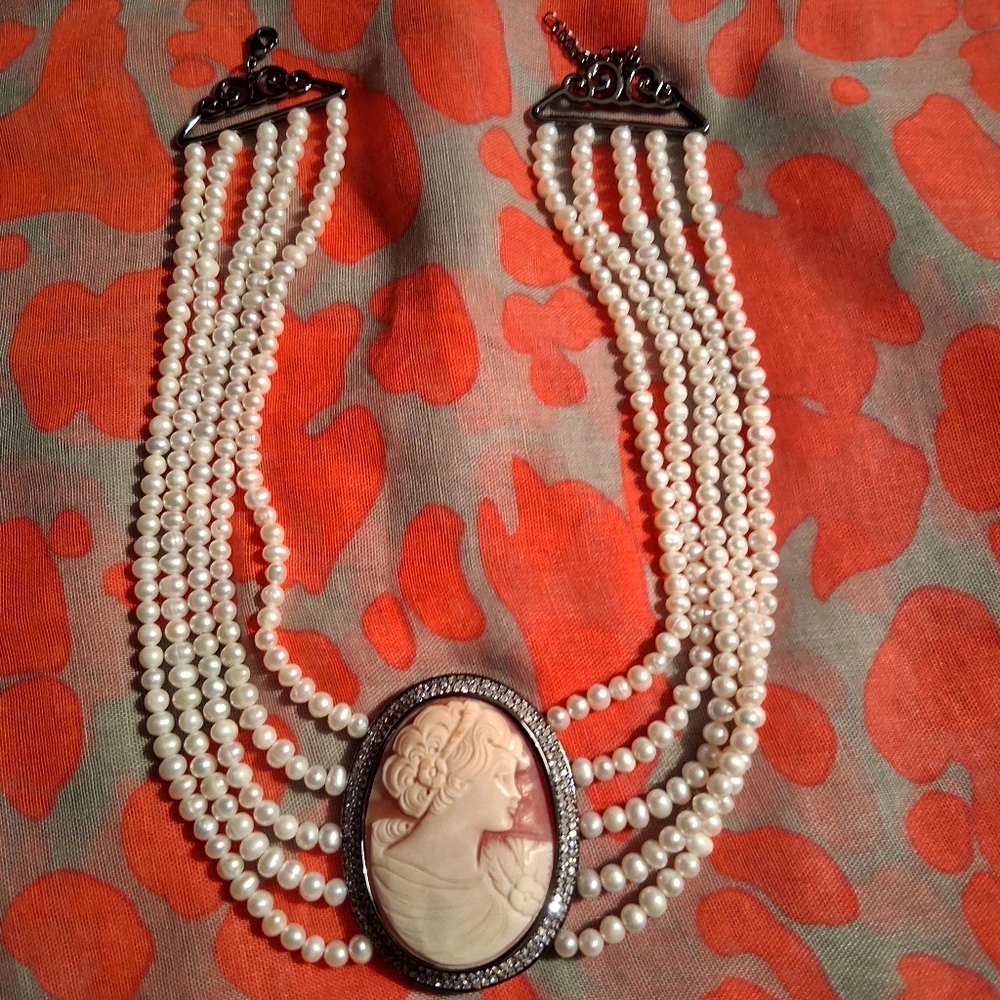 C/MEO Collective White Pearl Cameo Necklace